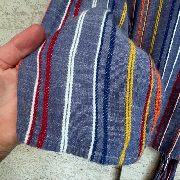 Tea Rose Vertical Stripe Blue Top Sz L Multicolor Stripes Hem Tie Boho Slimming - Picture 11 of 14